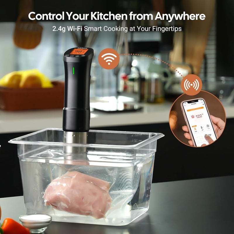 InkSous Store WIFI 2.4G Sous Vide Cooker 1000W Immersion Circulator with APP 14 Recipes,Alarm,Calibration & Timer, 3D Water Fast Heating Ultra-Quiet Sous Vide Machine - Image 2